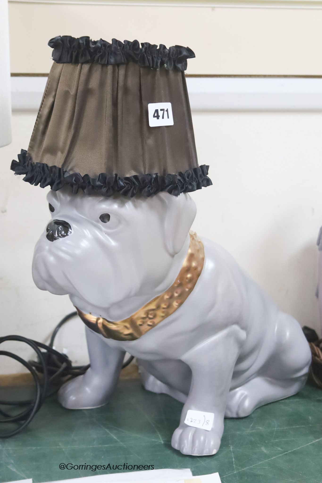 Abigail Ahearn. A ceramic bulldog lamp, overall height 44cm